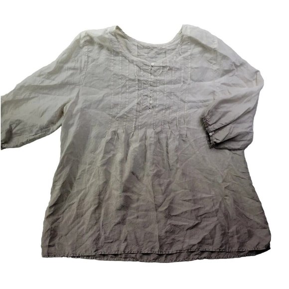 J. Jill Women's Large Ivory Gray Ombre Silk Pleated Blouse Tunic Round Neck - Picture 1 of 11